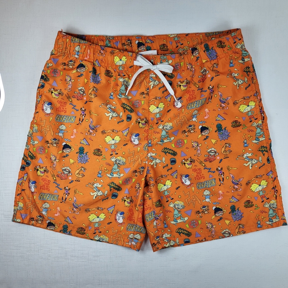 Nickelodeon Orange BOARD SHORTS Mens Size XL Rugrats Arnold Rocket Power CatDog